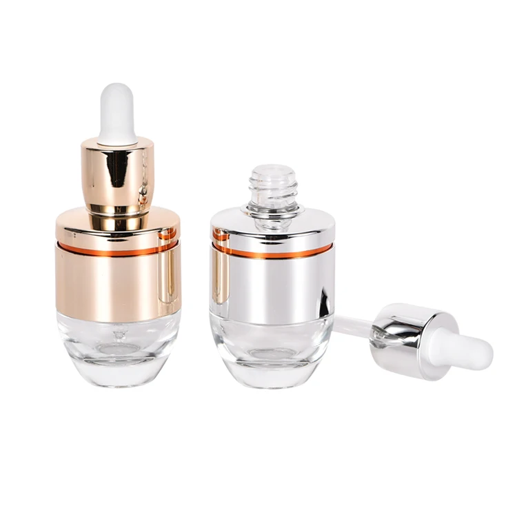 Luxury Silver Gold Aluminum Cover Essential Oil Dropper Bottle Metal Colored Cosmetic Serum Cylinder Glass Bottle with Dropper