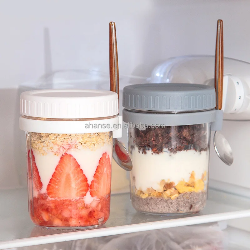 Popular Hot Sale Empty 350ml Glass Overnight Oats Container Glass Mason Jar Yogurt Oatmeal Jars with Lid
