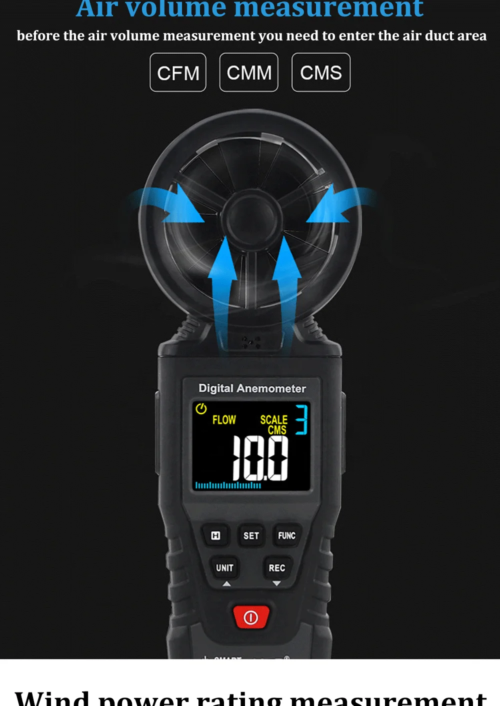 Smart Sensor ST8816 Digital Anemometer Wind Speed Meter Air Flow Gauge Thermometer Wind Speed Measurement Instru