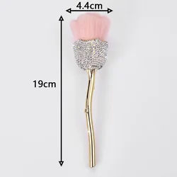 New Soft Rose Shape Remover Long Rhinestone Handle UV Gel Nail Dust Cleaner Brushes Makeup Brush Manicure Tool for Cleaning