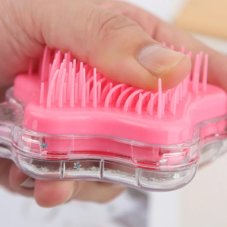 Manufacturer Star Shape Anti-Static Plastic Detangling Massage Hairbrush Children Cute Glitter Hair Brush with Sequins Quicksand