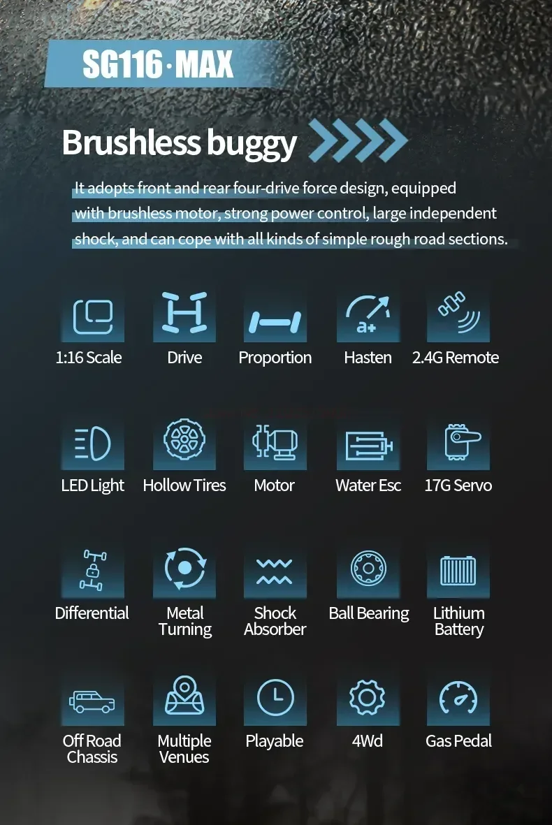 ZLL SG116 MAX Brushless 80KM/H High Speed Car 2.4G 4WD 1/16 Scale RC Car Toys With LED Headlights For Kids Birthday Gifts