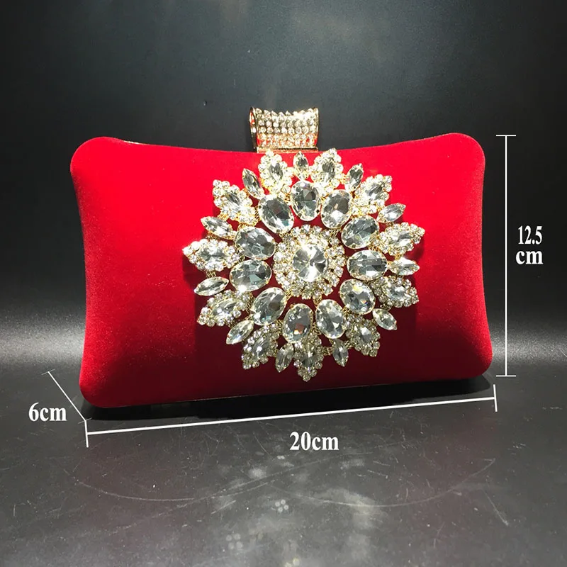 Lady Velvet Purple/Blue Clutch Bags Rose Red Diamonds Clasp Ladies Chain Slanting Bag Wedding Dress Women Luxury Handbags