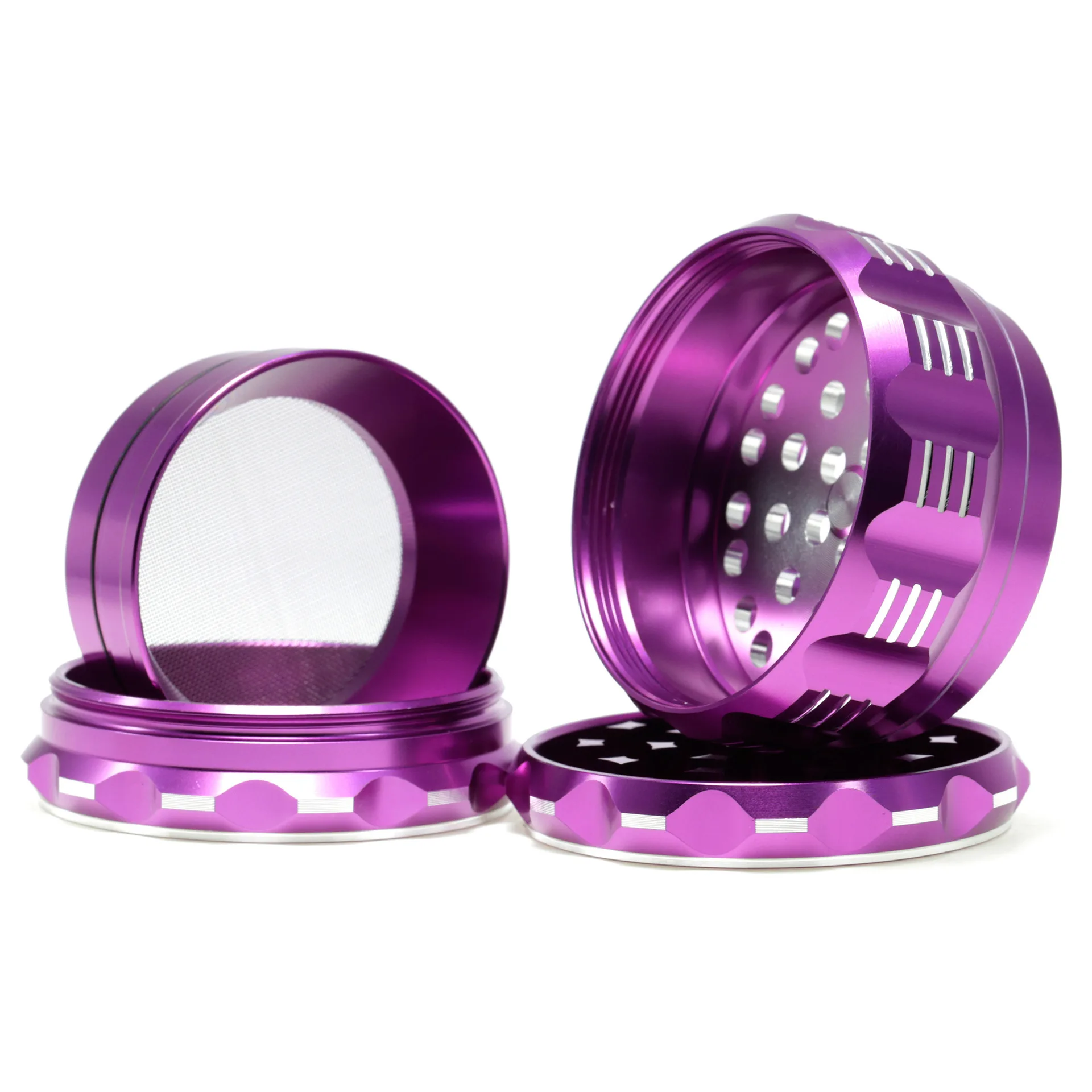 Polygon  Aluminum Alloy Grinder  Machine Aluminum 50x43mm 4 Layers Metal Herb Grinder custom logo