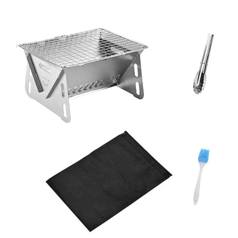 Portable Folding BBQ Grill Stove Outdoor Stainless Steel Barbecue Net Card Firewood Stoves Barbecue Rack Camping Stove