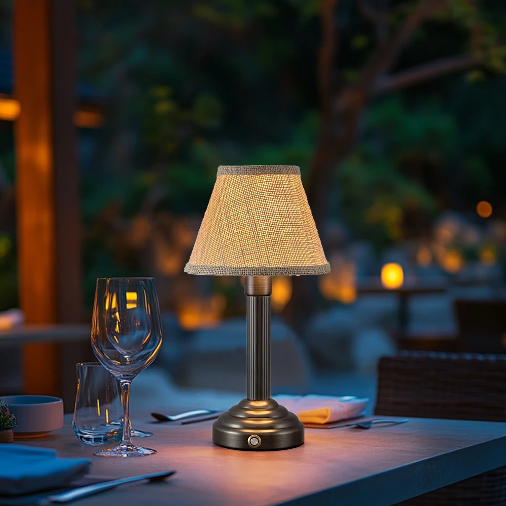 2700K Art Decor Lighting E14 Battery Table Lamp Retro Restaurant Desk Mood Lamp Rechargeable Bedroom Fabric Table Lamp