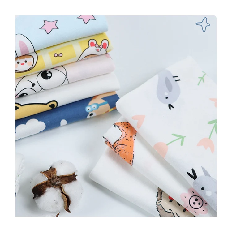 Hot selling digital printed cartoon 4 way stretch spandex bamboo cotton fabric roll 230 gsm for baby