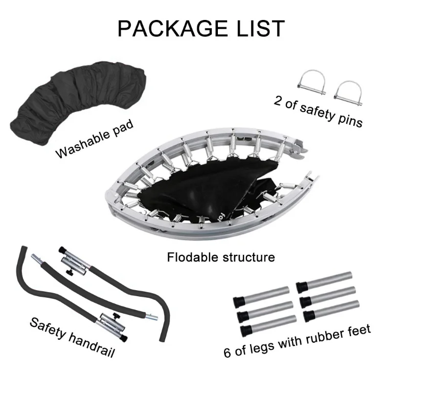 Mini 36 Inch 4-Folding Indoor Trampoline Children Fitness Hexagonal Trampoline With Handle Bar