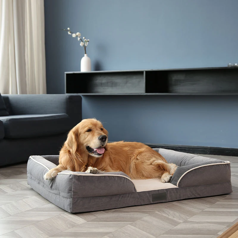 Bolster Dog Beds for Medium/Large/Extra Large Dogs  Foam Sofa with Removable Washable Cover, Waterproof Lining and Nonskid Bott