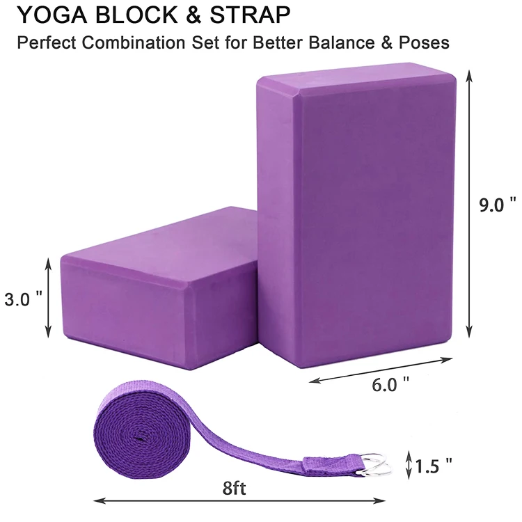 Fitness Pilates Private Label Custom Logo Soft Biodegradable Non Toxic EVA Foam Yoga Block Brick Cube with Strap