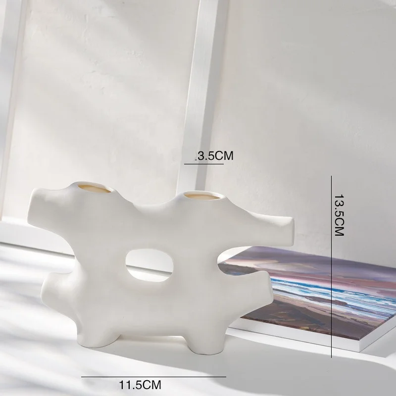 Korea style white simple click  flower ceramic vase ornament for room decoration