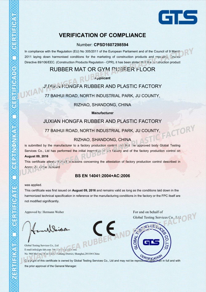 CE of Rubber Mat