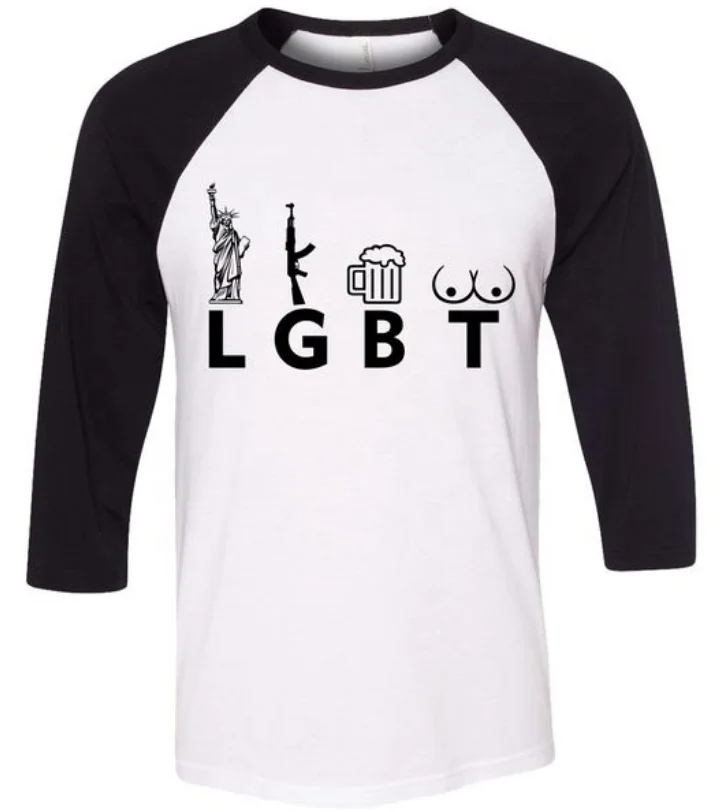 baseball printed cotton t-shirt, raglan 3/4 sleeves t shirt men casual