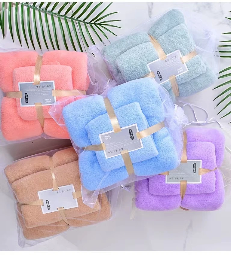 High-density padded high-grade warp knitted coral fleece mother towel soft absorbent towel bath towel set