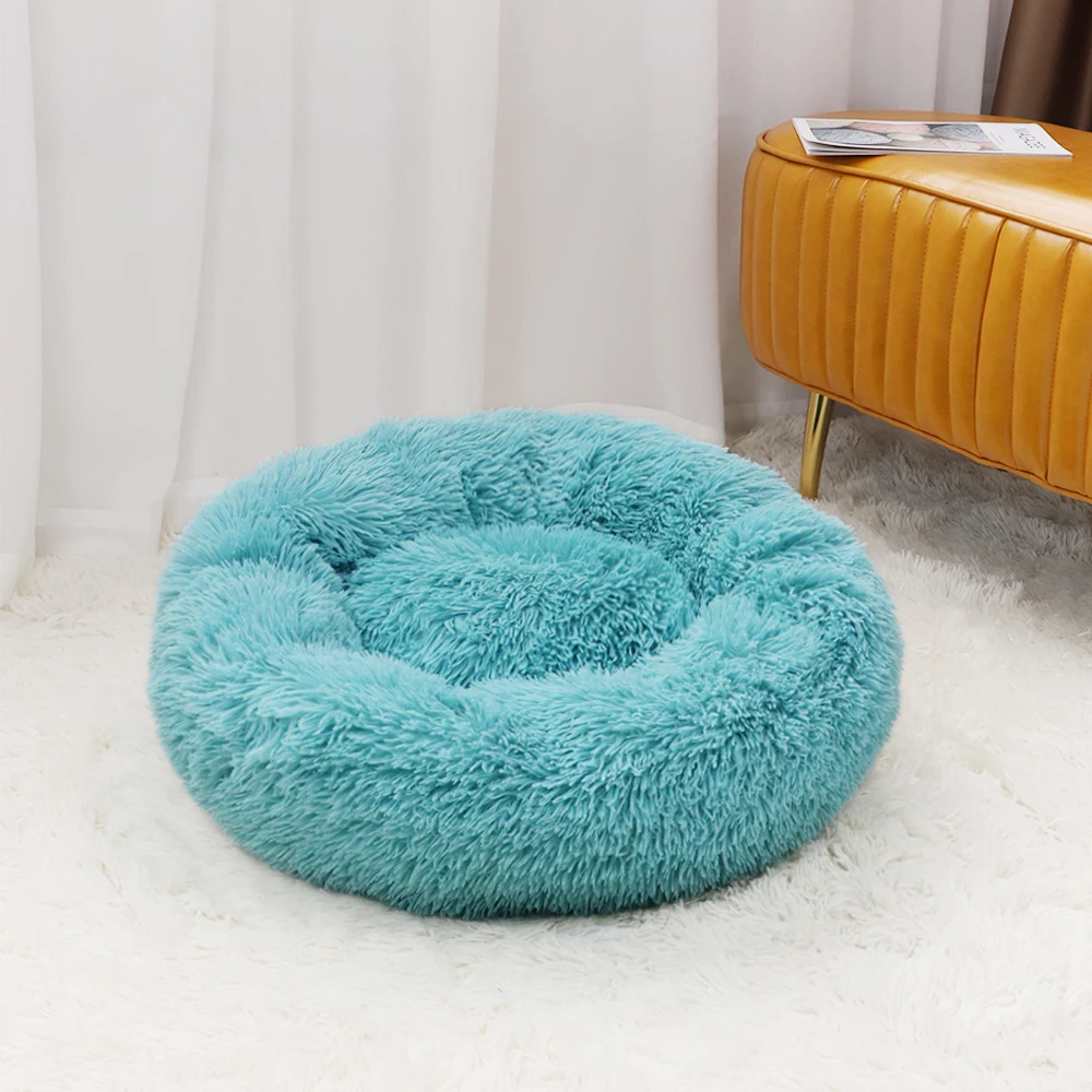 CF factory Faux Fur Washable Plush Round pet products 2021 pet accessories cat bed round Luxury donut dog bed