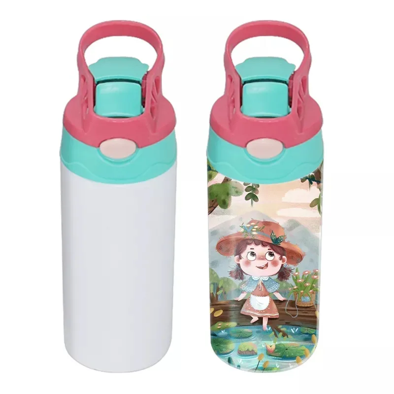 USA Warehouse 12 Oz Sublimation Kid Water Bottle Glow in Dark to Green Kids Flip Top Tumbler Straight Blank