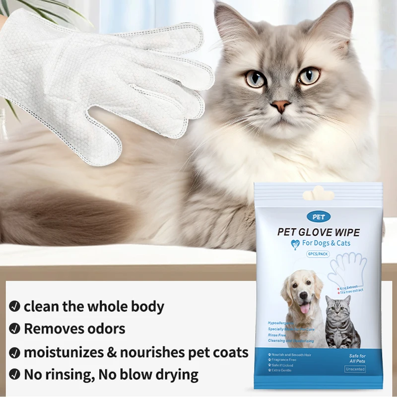 2024 Eco-Friendly Cleaning Gloves Pet Wipes Disposable Non-woven Fabric Cat Cleaning Gloves Dog Pet Gloves Wet Wipes