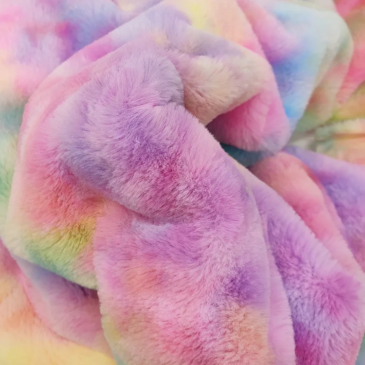 Goods in stock lovable rabbit wool soft polyester tie dye velvet fabric for toy