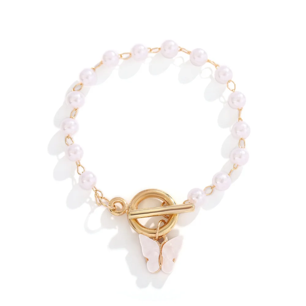 2024 20cm Fairy Butterfly Pendant Bracelet Women fashion OT button Pearl bracelet Vintage student bracelet