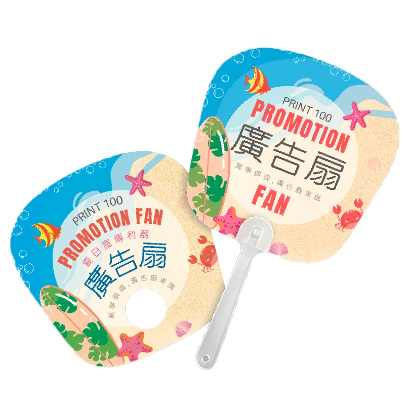 OEM Logo Printing PP Fan Cartoon Advertising Pocket Fans Plastic Hand Fan With Long Handles