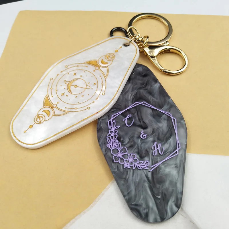 Custom logo Promotional Blank Retro Vintage Motel Keychain Custom Logo Popular Plastic Hotel Key Chain transparent charm