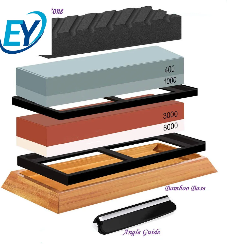 Double Sided Whetstone 400/1000 and 3000/8000 Professional Manual Natural Sharpener Stone with Non-Slip Base