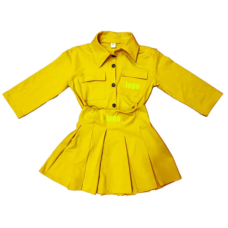 Осенняя рубашка с длинным рукавом для девочек, комплект из 2 предметов, юбка из хлопка, оптовая продажа, фирменный комплект из двух предметов для девочек, детская одежда