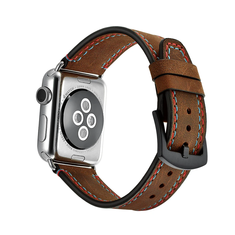Ремешок для часов из прессованной кожи верхний слой-кожа crazy horse двойная линия apple ремешки