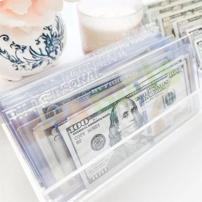 custom acrylic crystal cash tray cash holder organizer cash stuffing saving budget  money organizer planning board with divider