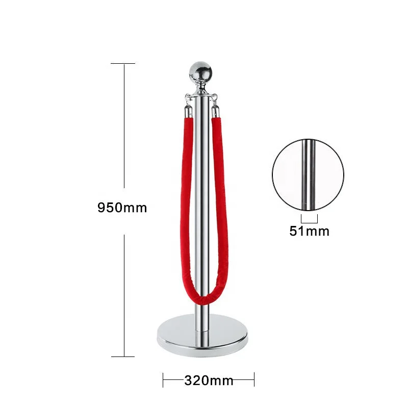 Stainless Steel Sliver Stanchion with Ball Top Red Rope Crowd Control Barrier Used for Party, Wedding, Exhibition, Ticket Office