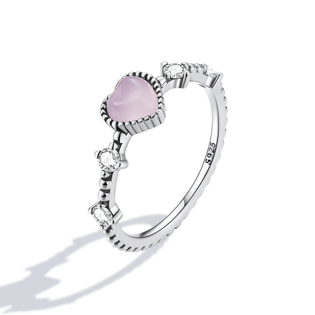 New pink delicate love ring female French retro court style s925 silver ring heart shaped jewelry rings