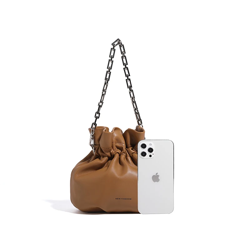 Fashion Vintage Chain Leather Mini Girl Women Bucket Bag OEM Custom Brown Ladies Messenger Handbags