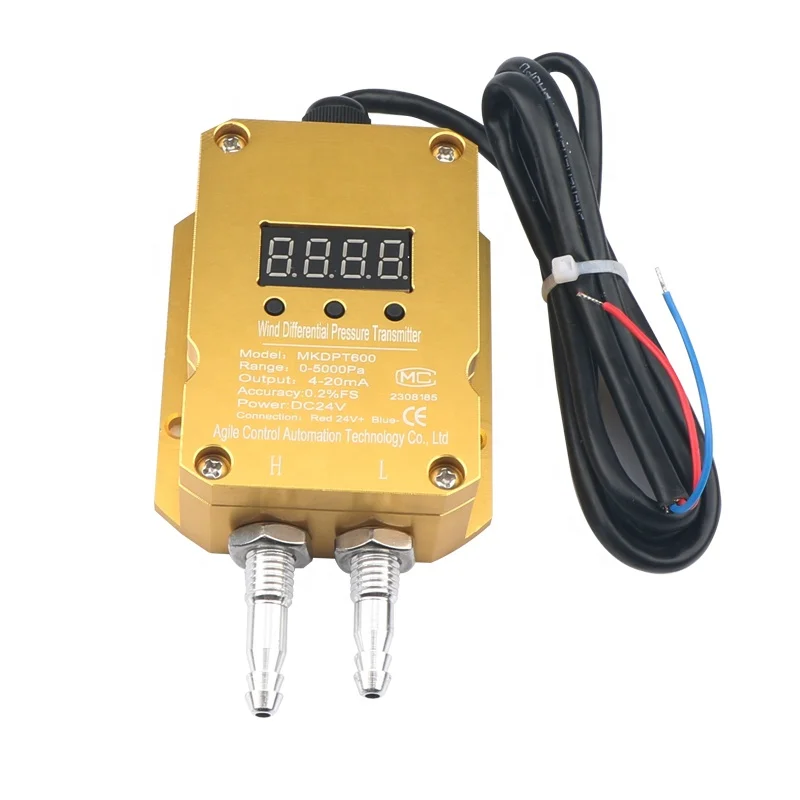 Wind Pressure Sensor Corridor Low Pressure 5 kpa LED Digital 4-20ma Differential Pressure Transmitter for Air Compressor