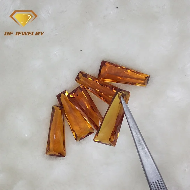 Customized Hydrothermal Quartz Tapper Baguette Princess Cut Synthetic Citrine Crystal Quartz For Jewelry Making
