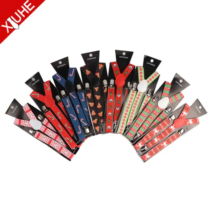 Mens Red Color Suspender Y-shaped Festival Printed Suspenders Kids Customized Christmas Elastic Suspender