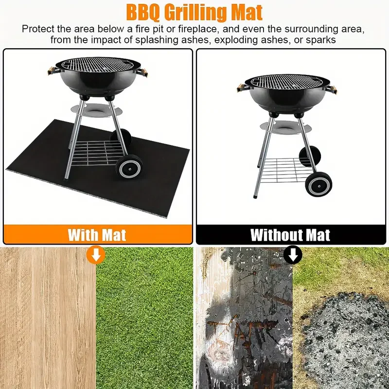 Customize FiberGlass Silicone Coating Fireproof Fire Pit Premium Deck and Patio Floor Cooking BBQ Under Grill Rubber Mat