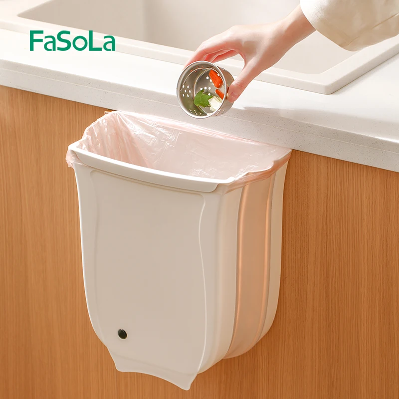 FaSoLa 7L 9.7L Hanging Folding Trash Can for Kitchen Cabinet Door Collapsible Garbage Bin Foldable Wall Mounted Waste Bin