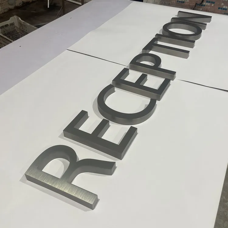 Custom Business Signs Indoor Silver Brushed Metal Alphabet Letters Logo Office 3D Reception Sign For Wall