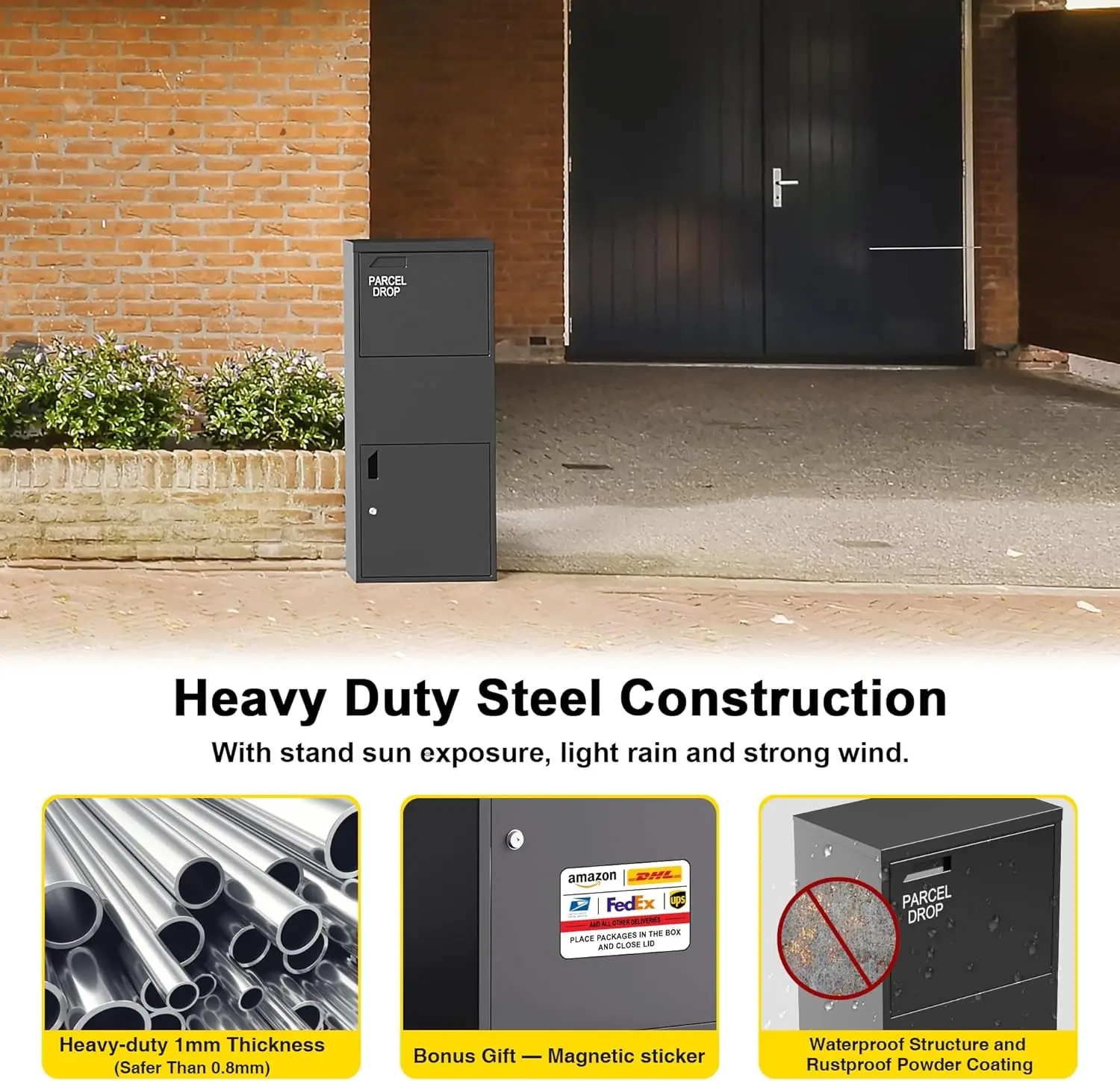 JH-Mech Metal Parcel Drop Box with Lockable Secure Easily Anchored on the Floor and Easy to use Ultra Large Parcel Lock Drop Box