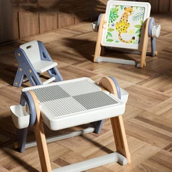 2022 No Disassemble Magnetic Drawing Board Living Room Drawing Toys Baby Chair And Building Blocks Table Set Drawing Board