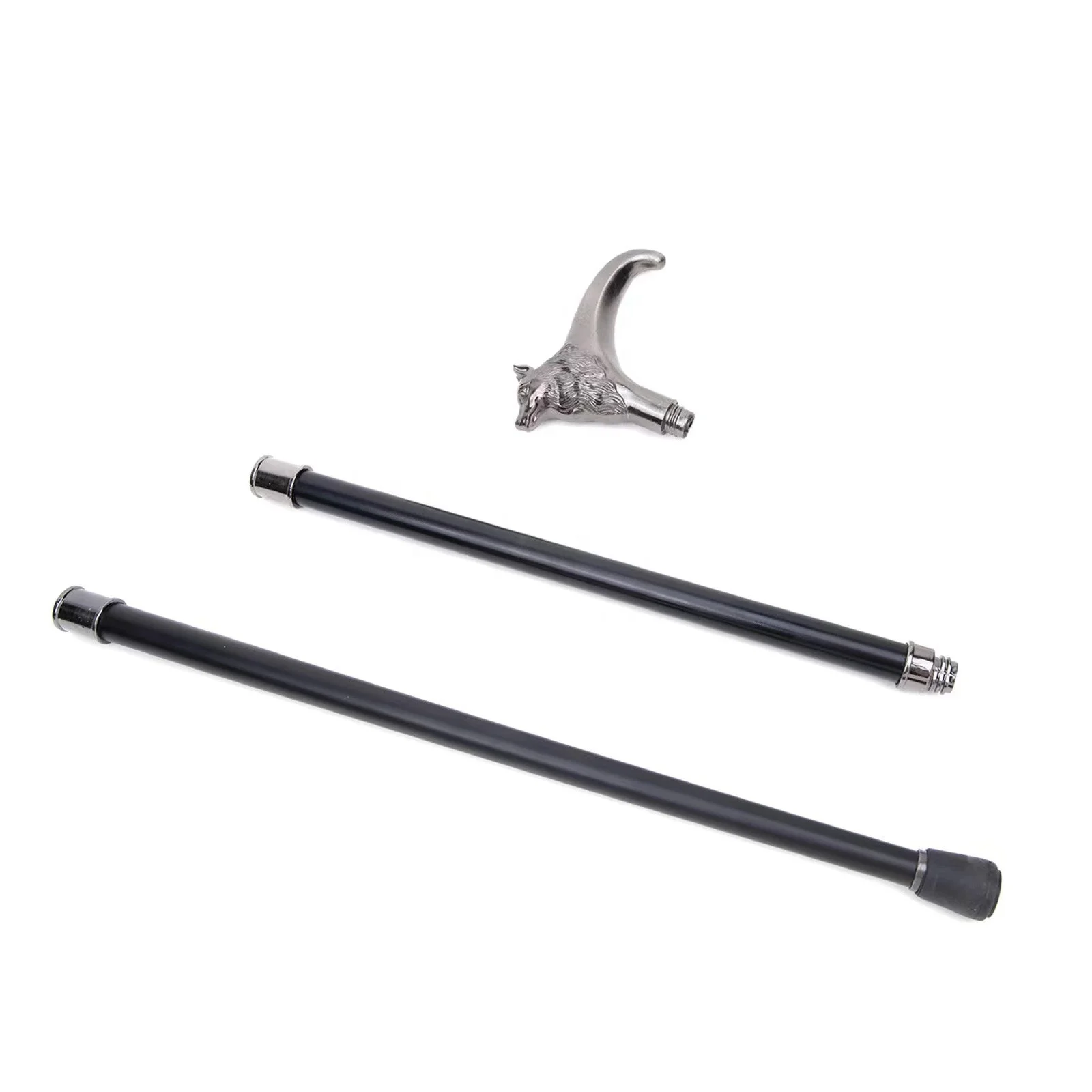Silver wolf T handle Halloween Crosier cane self defense stick walking cane with Iron sheet inside