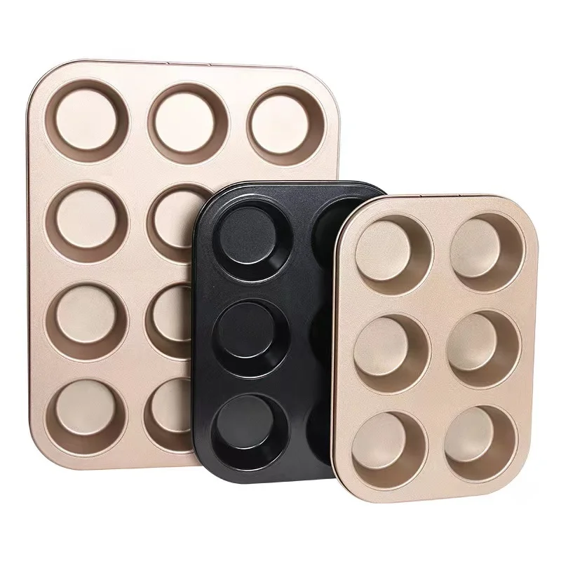 Factory sales non-stick coating 4 6 12 grid cake mold carbon steel flat bottom baking tray for baked goods