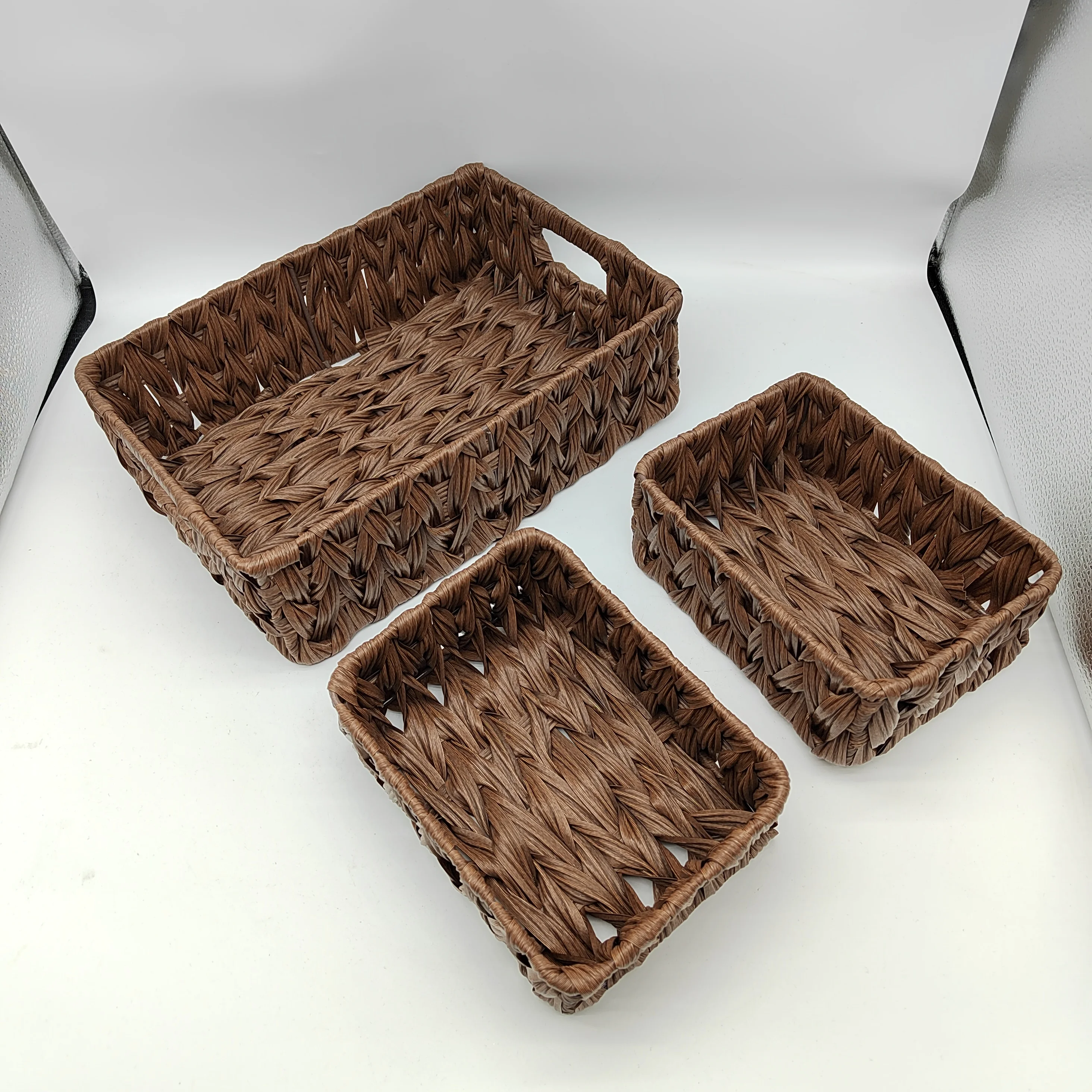 Pack of 3 Wicker Baskets for Storage, 1 Large Wicker Storage Box and 2 Small Wicker Baskets Waterproof, Bathroom Counter Storage