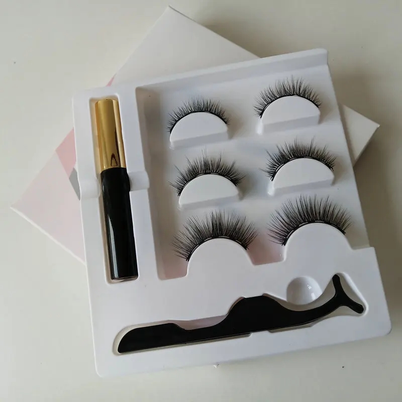Hot selling 2022 Magnetic Silk Eyelashes Custom Eyelash Magnetic Box 3D Mink Magnetic Eye Lashes with Magnetic Eyeliner Set