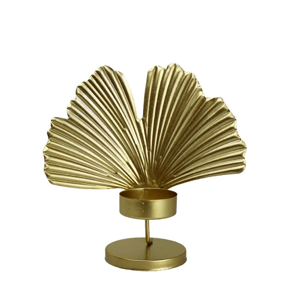 Living Room Table Decoration Golden Leaves Crafts Candlestick With Metal Base European Wrought Iron Candle holder