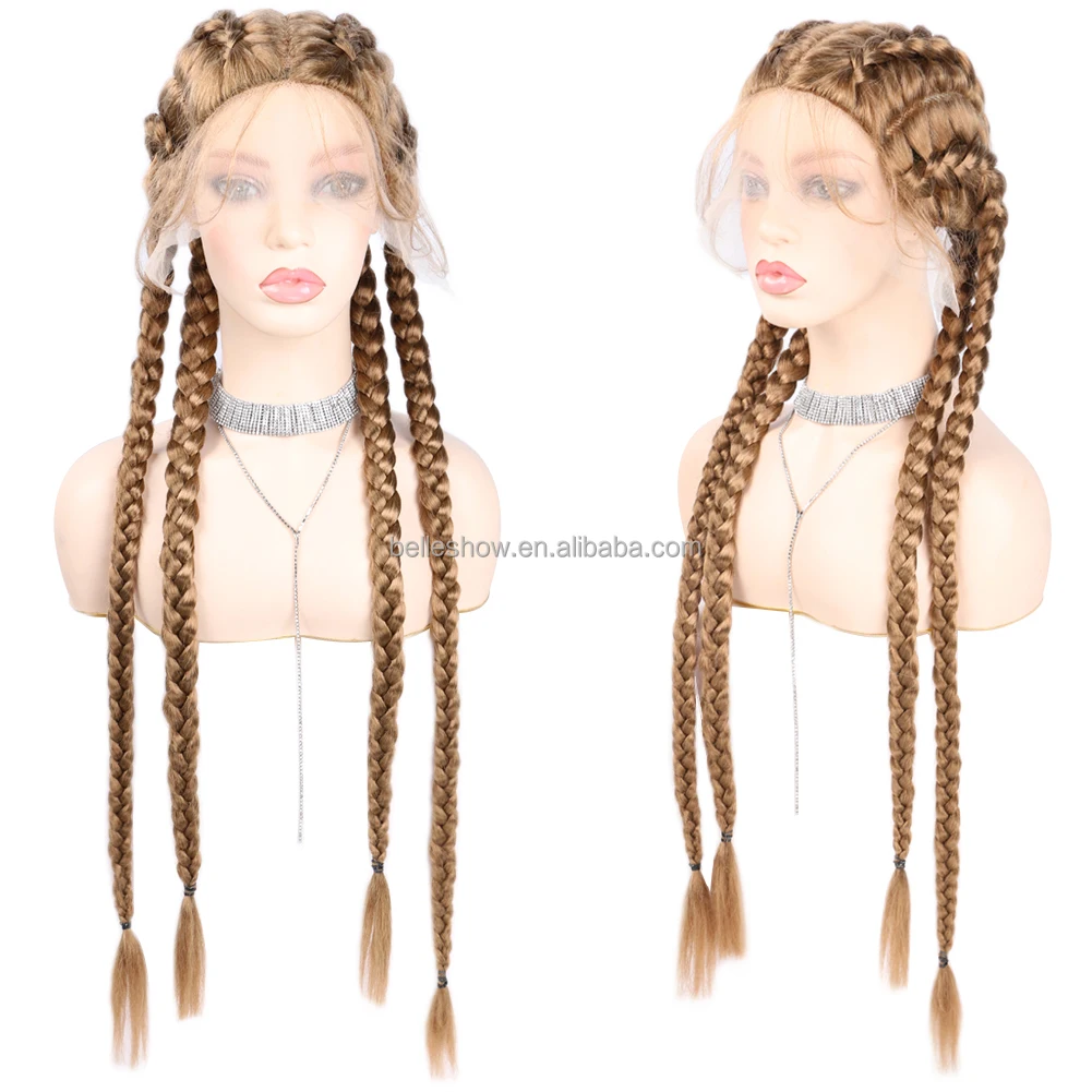 Braided Lace Front Wig African Glueless Women Tresse Cornrow Synthetic Lace Braided Wig Baby Hair For Black Women Box Braids Wig