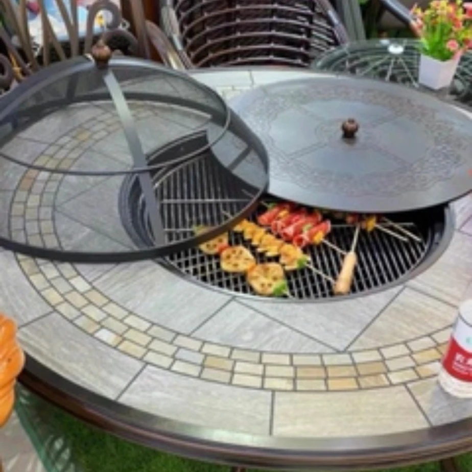 Courtyard BBQ Table and Chair Combination Cast Aluminum Carbon Grilled Outdoor Iron Party Set Outdoor Barbecue Furniture