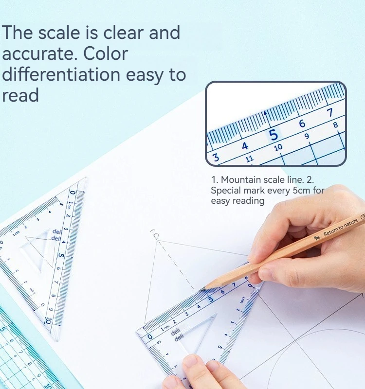 Deli 79541A Metal Ruler Student Exam Drawing Drawing Ruler Triangular Ruler Protractor