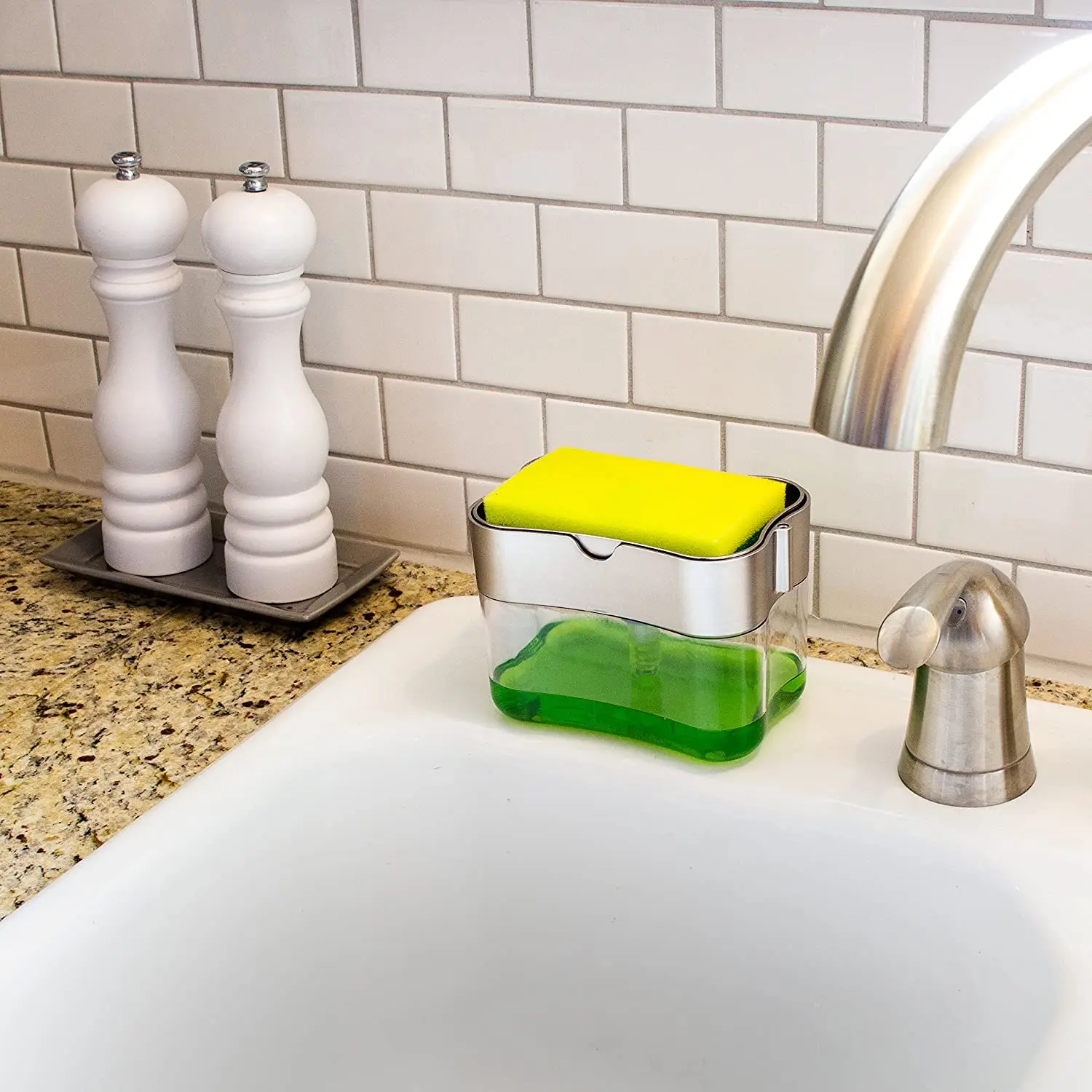 Kitchen Dish Soap Dispenser sponge Holder Sink Dish Washing Soap Dispenser