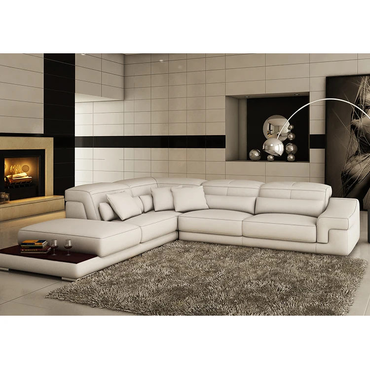 canada hot sale model design leather sectional sofa set L shape sectional corner sofa living room furniture with coffee table